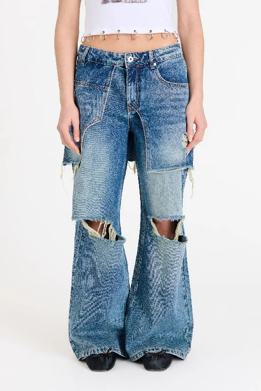 Embellished women jeans with studs or rhinestones for a glamorous touchShadow Release Jean With Skirt Overlay