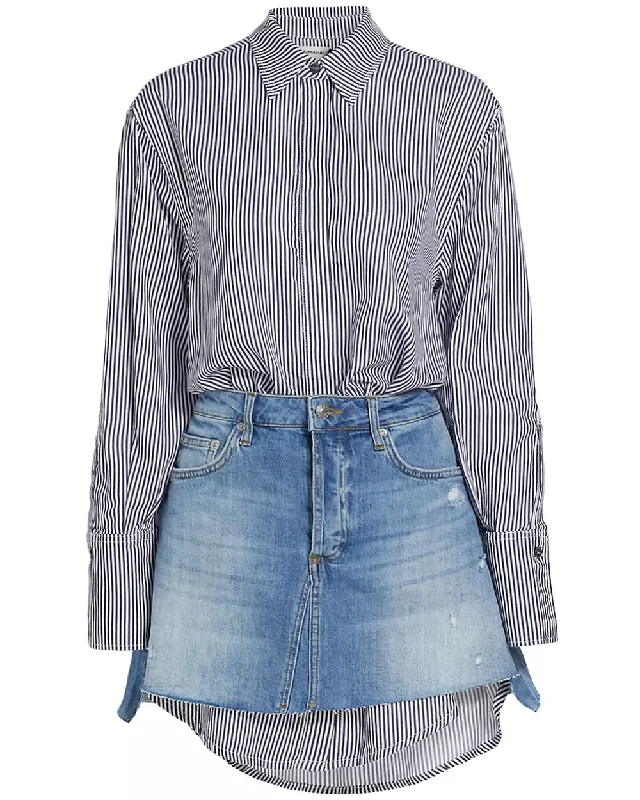 Embroidered Denim Top with Intricate PatternsMidnight Stripe Denim Eastlyn Mini Dress