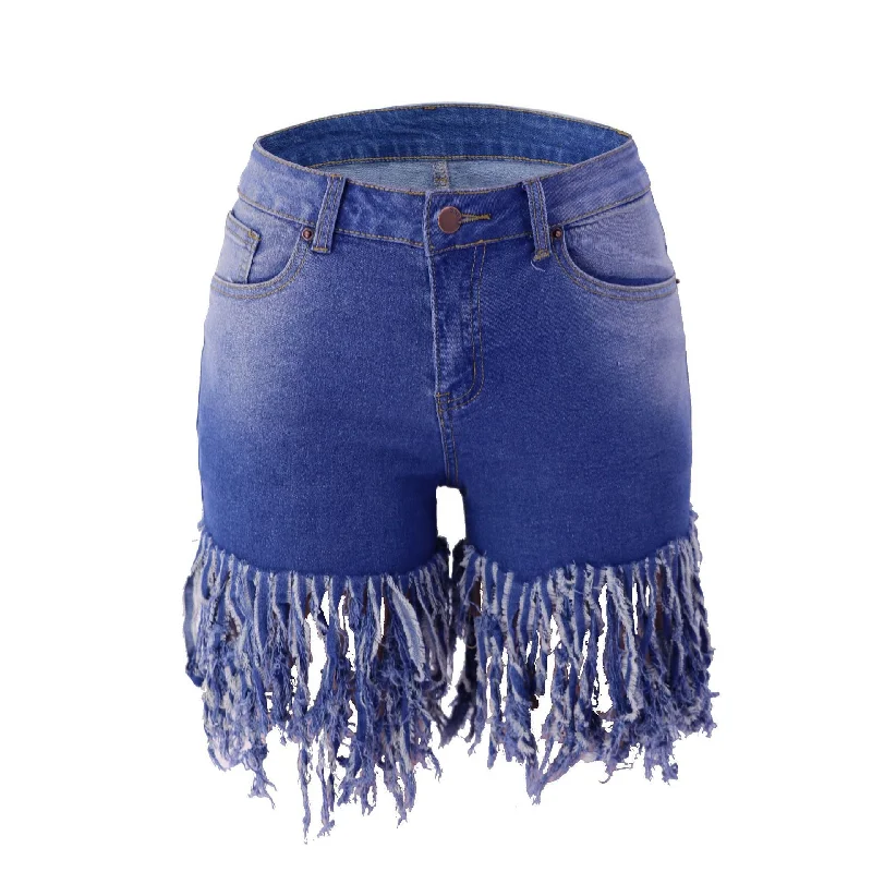 Fringed Denim Top with a Bohemian FlairTrendy Fringed Denim Shorts Wholesale Womens Clothing N3823090500953