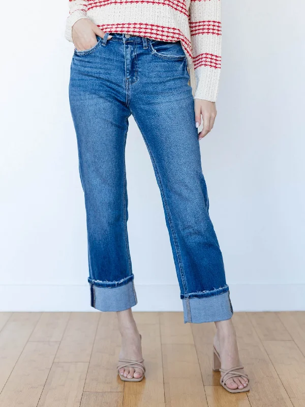 Patchwork Denim Top with a Unique and Artistic AppealVERVET Daphne High Rise Cuffed Straight