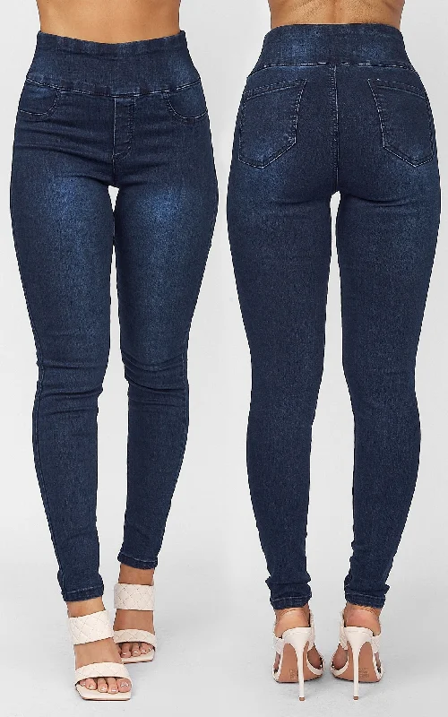 Denim Top with a Peplum Hem for a Flirty and Feminine LookVivian Jeggings - Dark Blue