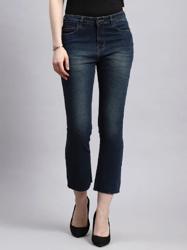 Wide - leg women jeans for a modern and relaxed vibeWomen Blue Slim Fit Denim