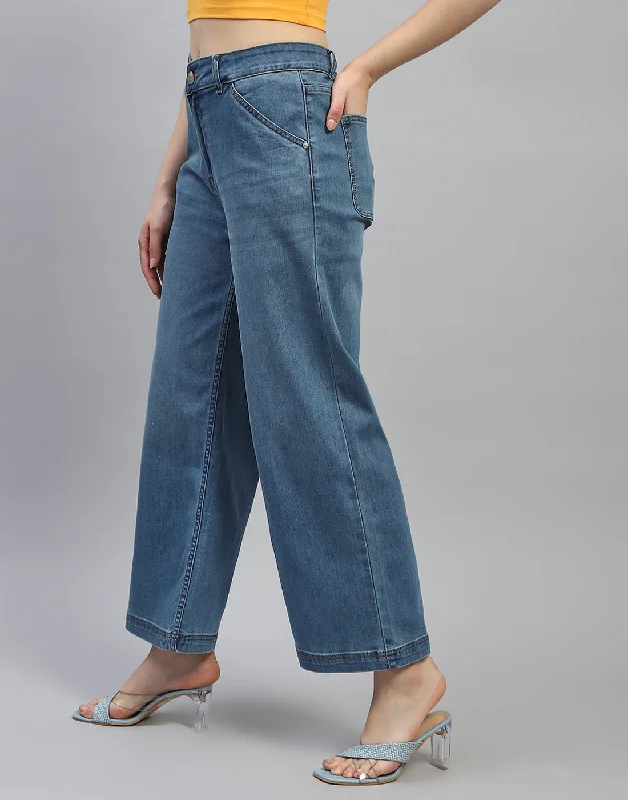 Wide - leg women jeans for a modern and relaxed vibeWomen Blue Solid Wide Leg Denim