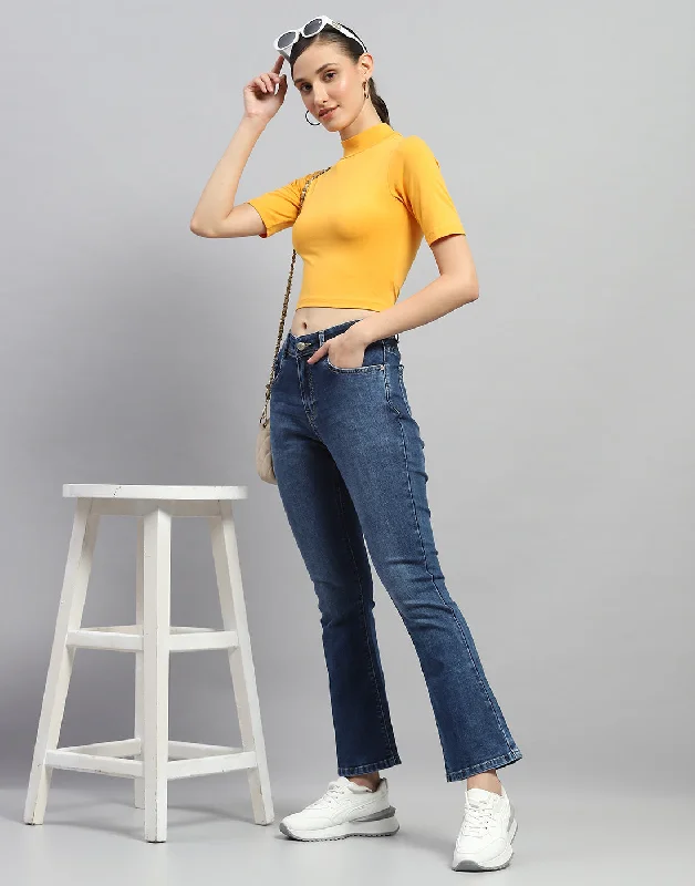 Acid - wash women jeans with a retro finishWomen Dark Blue Light Wash Boot Cut Denim