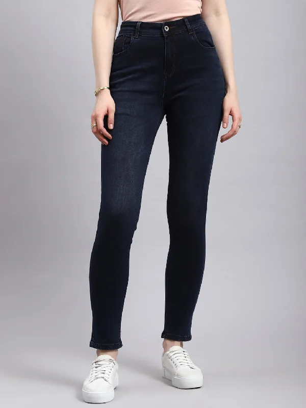 Embellished women jeans with studs or rhinestones for a glamorous touchWomen Navy Blue Slim Fit Denim