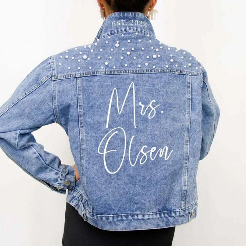 Embroidered Denim Top with Intricate Patterns(Blue Pearl) Bachelorette Bridal Denim Jacket