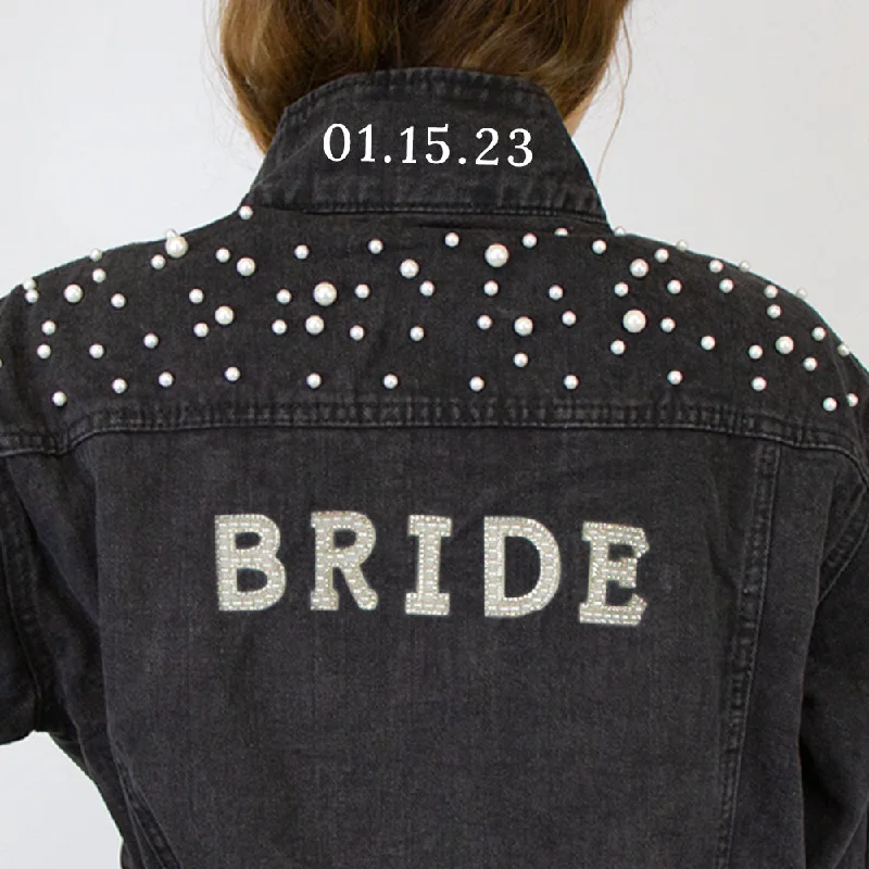 Patchwork Denim Top with a Unique and Artistic Appeal(Black Pearl) Bride Patch  Pearl Denim Jacket