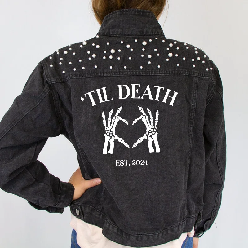 Embroidered Denim Top with Intricate Patterns(Black Pearl) Until Death Do Us Part Bridal Shower Denim Jacket