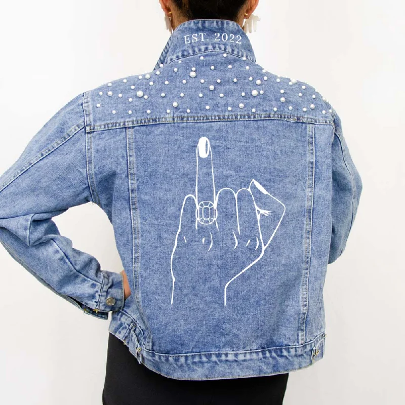 Embroidered Denim Top with Intricate Patterns(Blue Pearl) Diamond Ring Bridal Denim Jacket