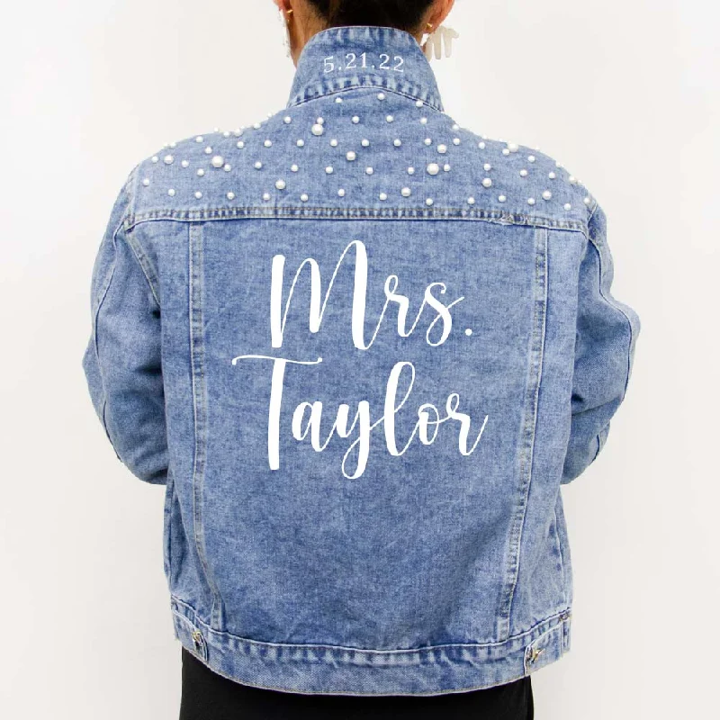 Button - Down Denim Top with a Classic Design(Blue Pearl) Bridal Denim Jacket