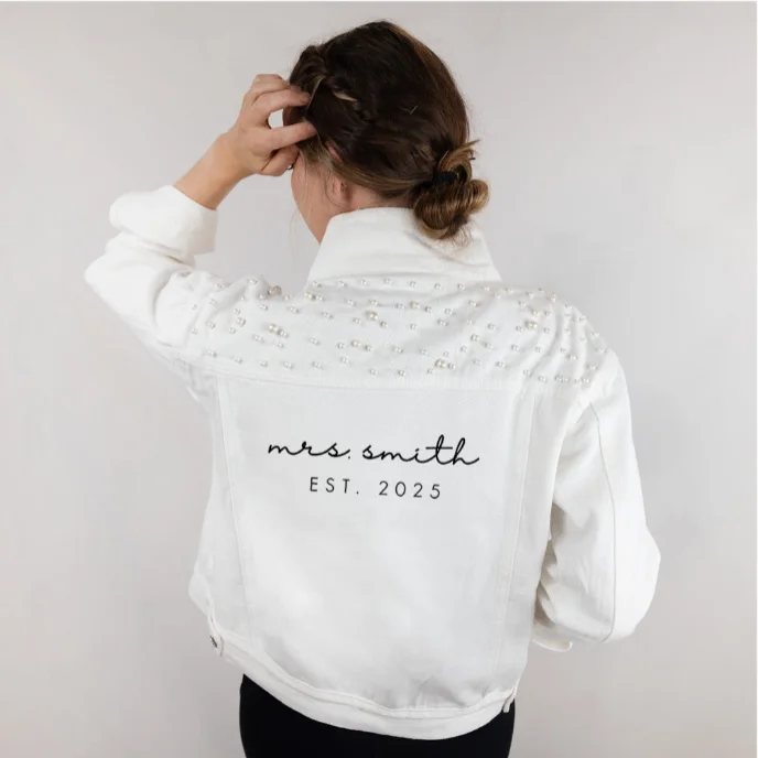 Ripped Denim Top for a Rebellious Fashion Statement(White Pearl) Bridal Wedding Pearl Denim Jacket