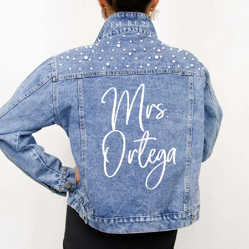 Sleeveless Denim Top for a Cool Summer Look(Blue Pearl) Cursive Denim Jacket for Brides