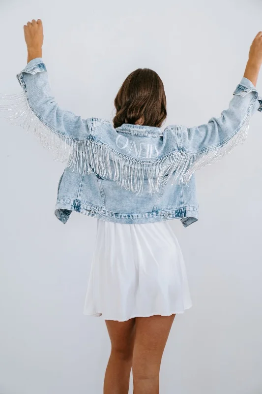 Denim Top with a Floral Print for a Feminine TouchJamie Embellished Denim Jacket