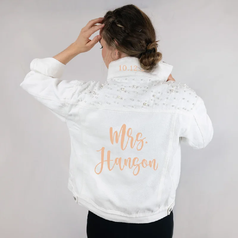 Oversized Denim Top for a Relaxed and Casual Vibe(White Pearl) Customized Bridal Shower Denim Jacket