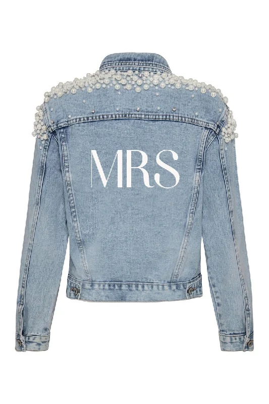 Denim Top with a Collared Neckline for a Preppy StyleMRS Denim Jacket with Pearls