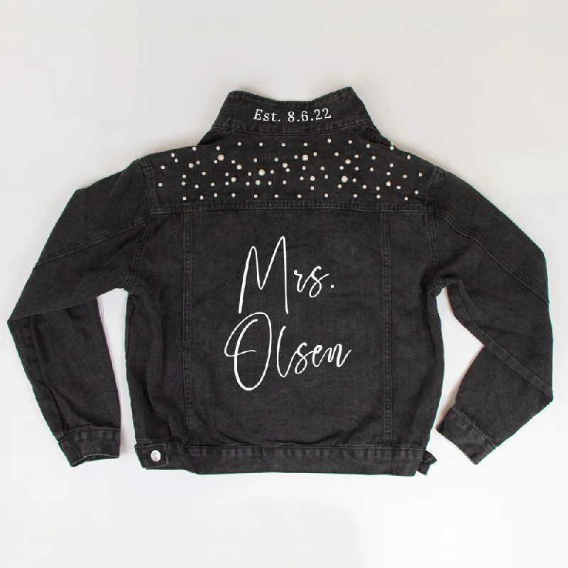 Denim Top with a Metallic Accent for a Shiny Look(Black Pearl) Mrs. Olsen Wedding  Pearl Denim Jacket