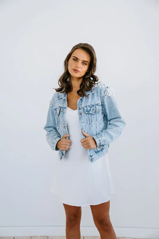 Denim Top for a Beachside Picnic with a Laid - Back StylePearl Denim Jacket