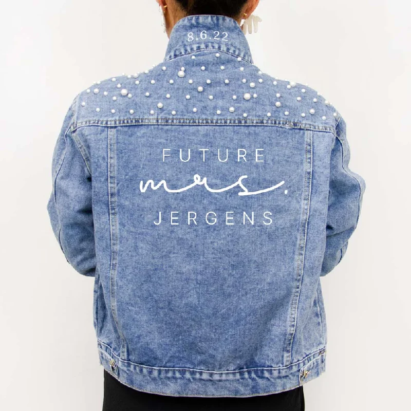 Long - Sleeve Denim Top for Cold Weather Layering(Blue Pearl) Personalized Future Mrs. Denim Jacket