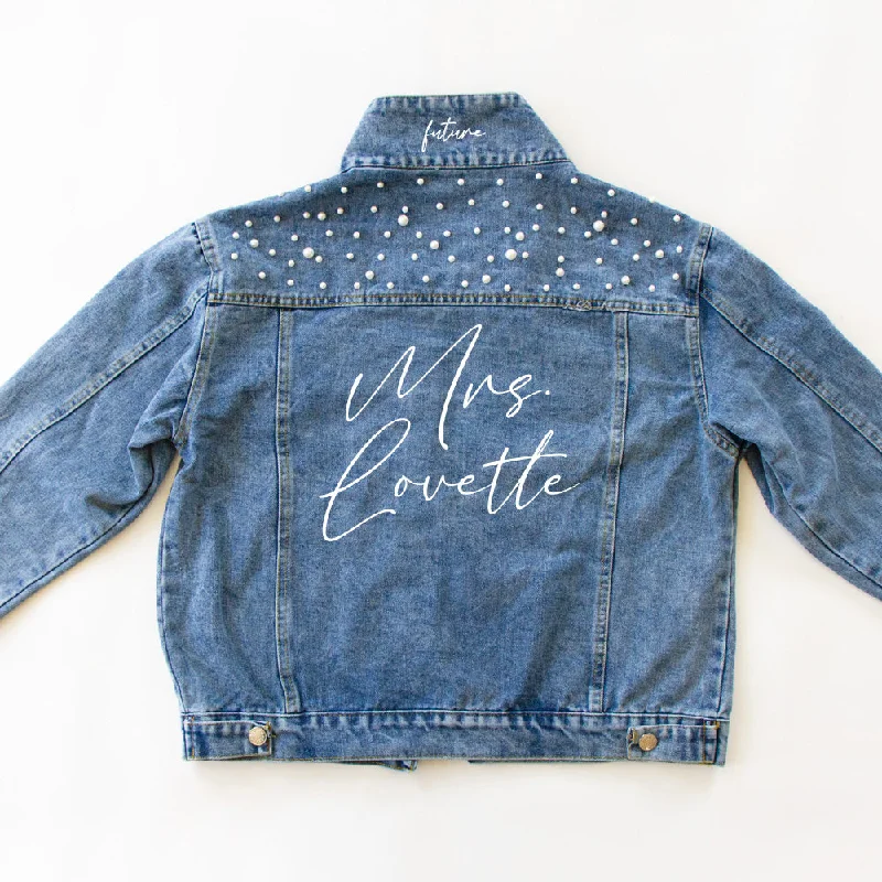 Ripped Denim Top for a Rebellious Fashion Statement(Blue Pearl) Personalized Mrs Denim Jacket Gifts