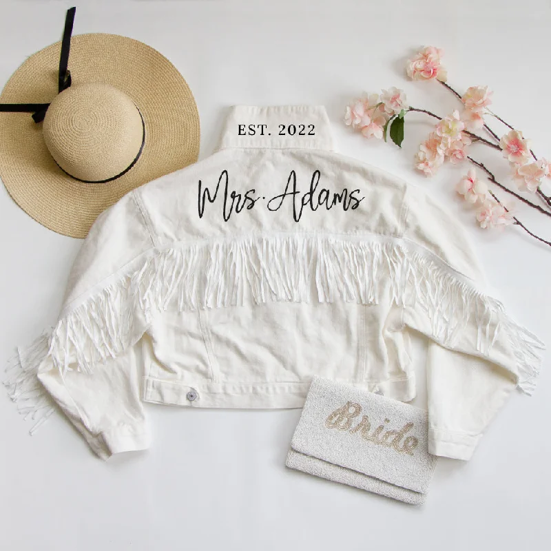 Plus - Size Denim Top for a Comfortable and Stylish Fit(White Fringe) Personalized White Fringe Jean Jacket