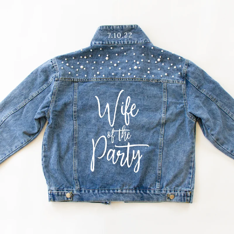 Denim Top for a Music Festival with a Rock - n - Roll Vibe(Blue Pearl) Wife of the Party/ The Party Denim Jacket