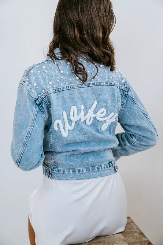 Fringed Denim Top with a Bohemian FlairWifey Beaded Bridal Denim Jacket