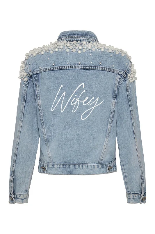 Plus - Size Denim Top for a Comfortable and Stylish FitPearl Wifey Denim Jacket