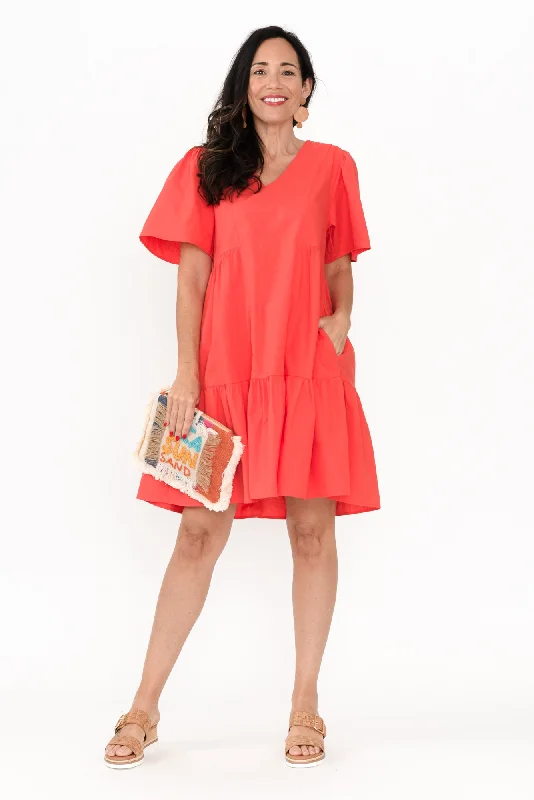 Sleeveless Women Dress in Bright Colors for Summer PartiesBacardi Melon Tier Cotton Dress