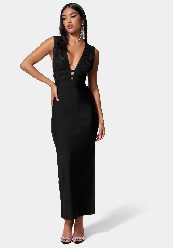 Sheath Women Dress with a Tailored Fit for a Professional LookLuxe Bandage Plunge Neck Gown