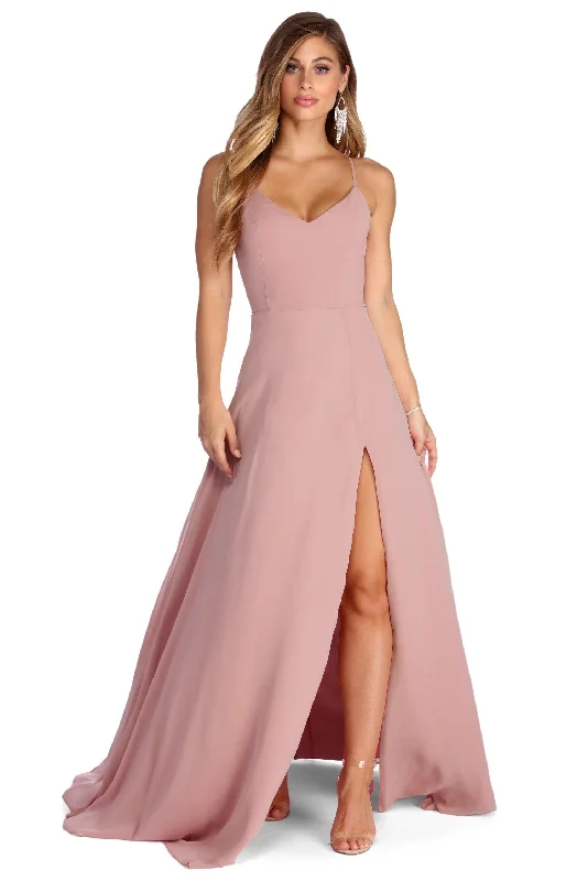 Empire Waist Women Dress to Accentuate the Bust and Conceal the WaistBethany Formal High Slit Chiffon Dress