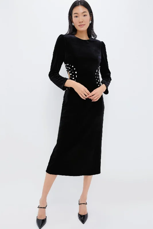 Sleeveless Women Dress in Bright Colors for Summer PartiesBlack Embellished Velvet Jules Midi Dress