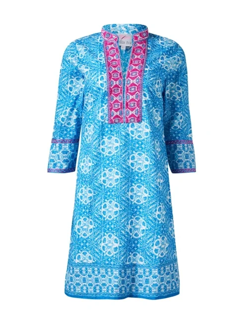 Printed Abstract Women Dress for a Modern and Artistic AppealBlue and Pink Print Tunic Dress