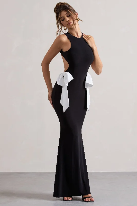 Sheath Women Dress with a Tailored Fit for a Professional LookBy Your Side | Black Cut-Out Maxi Dress With Bows