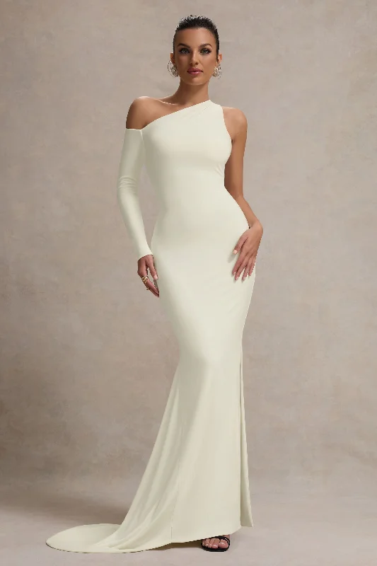 Backless Women Dress for a Sexy and Alluring Look at Evening EventsContradiction | Cream One-Sleeve Asymmetric Maxi Dress