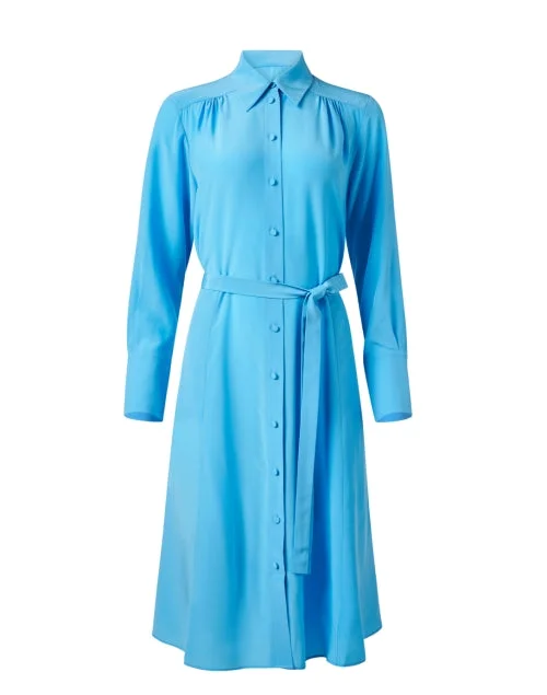 Off - the - Shoulder Women Dress for a Romantic and Feminine LookDiane Blue Silk Shirt Dress