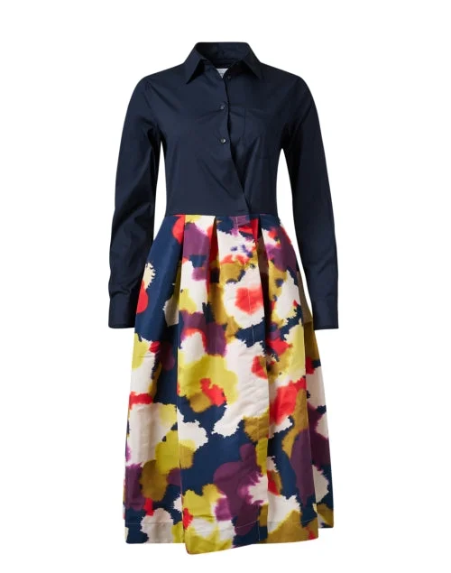 Long - Sleeve Women Dress in Velvet for a Luxurious Winter LookElenat Navy Multi Floral Shirt Dress