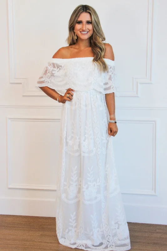 Plus Size Women Dress with a Flattering A - Line Cut for Comfort and StyleEver After Lace Maxi Dress: White