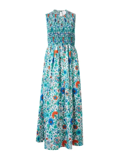 Plus Size Women Dress with a Flattering A - Line Cut for Comfort and StyleGioia Blue Floral Smocked Dress