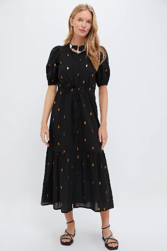 Shift Women Dress with a Simple and Classic Design for Everyday WearGold Leaf Lurex Black Lucy Dress