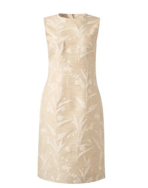 Lace - Embellished Women Dress for an Elegant and Sophisticated AppearanceHarpson Beige Jacquard Sheath Dress