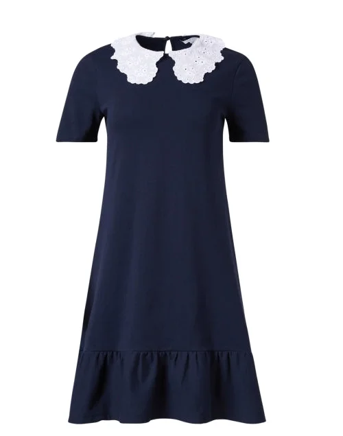 Shift Women Dress with a Simple and Classic Design for Everyday WearImogen Navy Embroidered Collar Dress