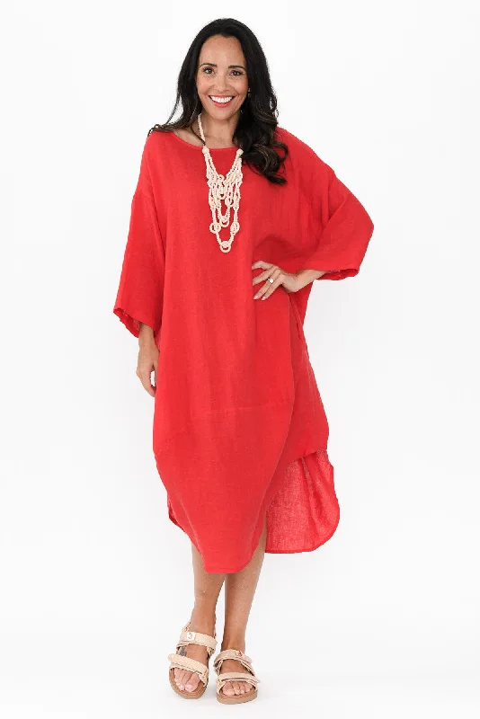 Long - Sleeve Women Dress in Velvet for a Luxurious Winter LookKana Red Linen Dress