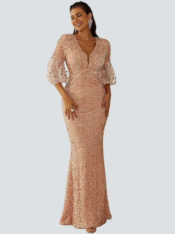 Sheath Women Dress with a Tailored Fit for a Professional LookLantern Sleeve Sequin Prom Dress XH2184