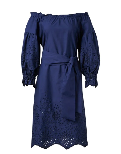 Long - Sleeve Women Dress in Velvet for a Luxurious Winter LookMila Navy Cotton Eyelet Dress