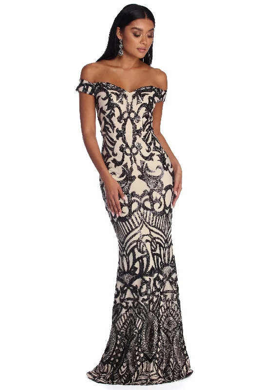 Backless Women Dress for a Sexy and Alluring Look at Evening EventsMonica Sequin Scroll Formal Dress