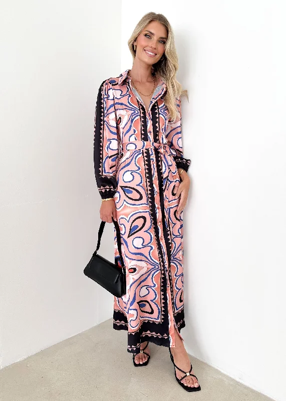 Empire Waist Women Dress to Accentuate the Bust and Conceal the WaistMonique Maxi Dress - Pink Swirl