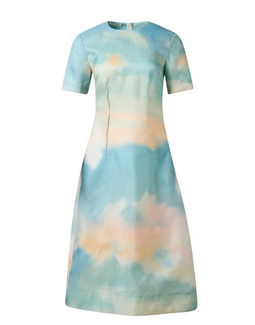 Plus Size Women Dress with a Flattering A - Line Cut for Comfort and StyleMulti Sky Print Silk Dress