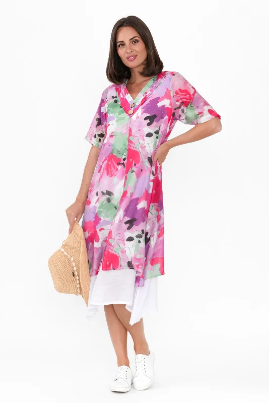 Mini Women Dress with a Short Hem for a Young and Trendy StyleNala Pink Floral Layers Dress