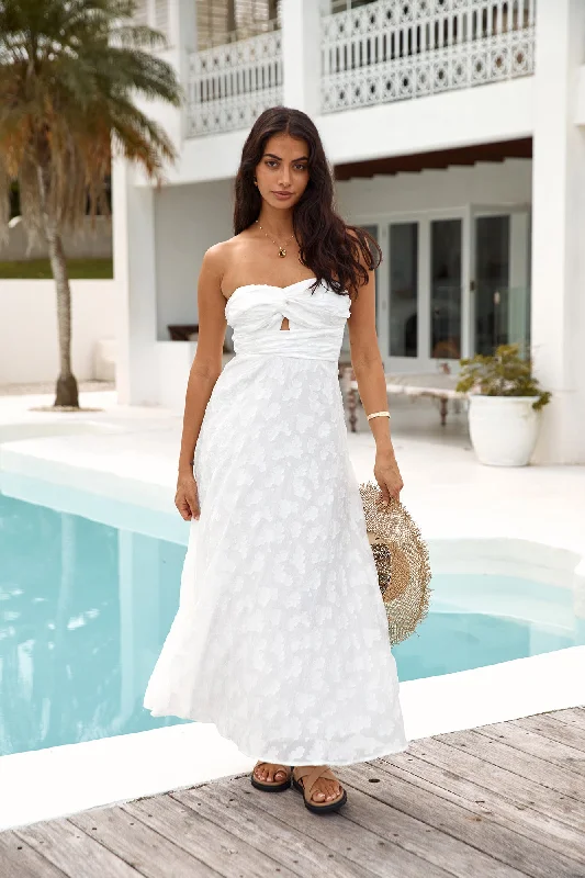 Backless Women Dress for a Sexy and Alluring Look at Evening EventsOrchid Bouquet Strapless Maxi Dress White