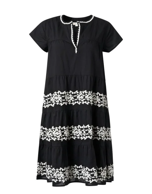 Pleated Women Dress with a Timeless and Elegant TexturePamela Black Embroidered Cotton Dress